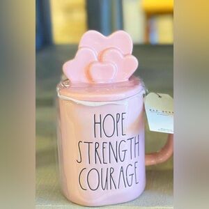 NEW Rae Dunn Hope Strength Courage Mug with Heart Topper Pink 🎀
